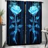 Sheer Blue Rose Curtains Black Background Living Room Bedroom Kitchen Curtain Made Of Polyester With Rod Pocket Washable Great Ready