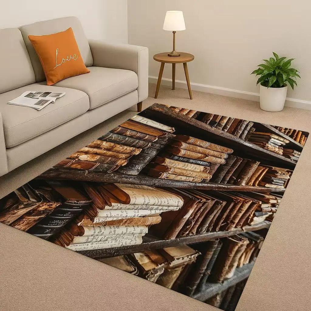 Magic Book Library Bookshelf Living Room Non-Slip Area Rug Soft Carpet for Bedroom Sofa Easy Clean Home Doormat Playmat Mat