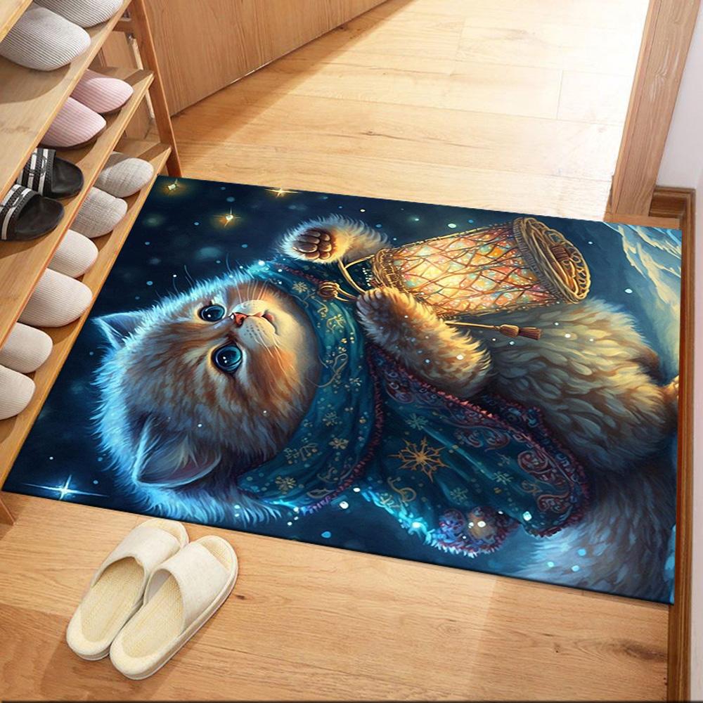 Moonlit Cat Dream Floor Mats for Living Room, Bedroom and Room Decoration Are Suitable for Gifts.