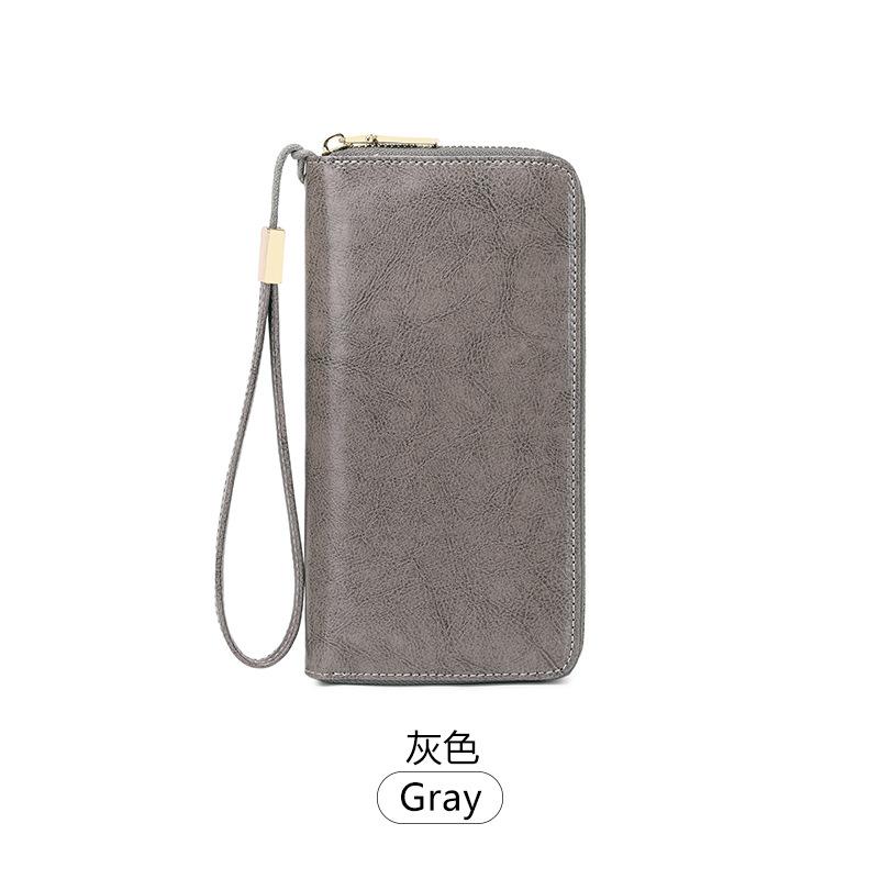 New anti-theft brush women's wallet oil wax leather long zipper wallet large capacity clutch