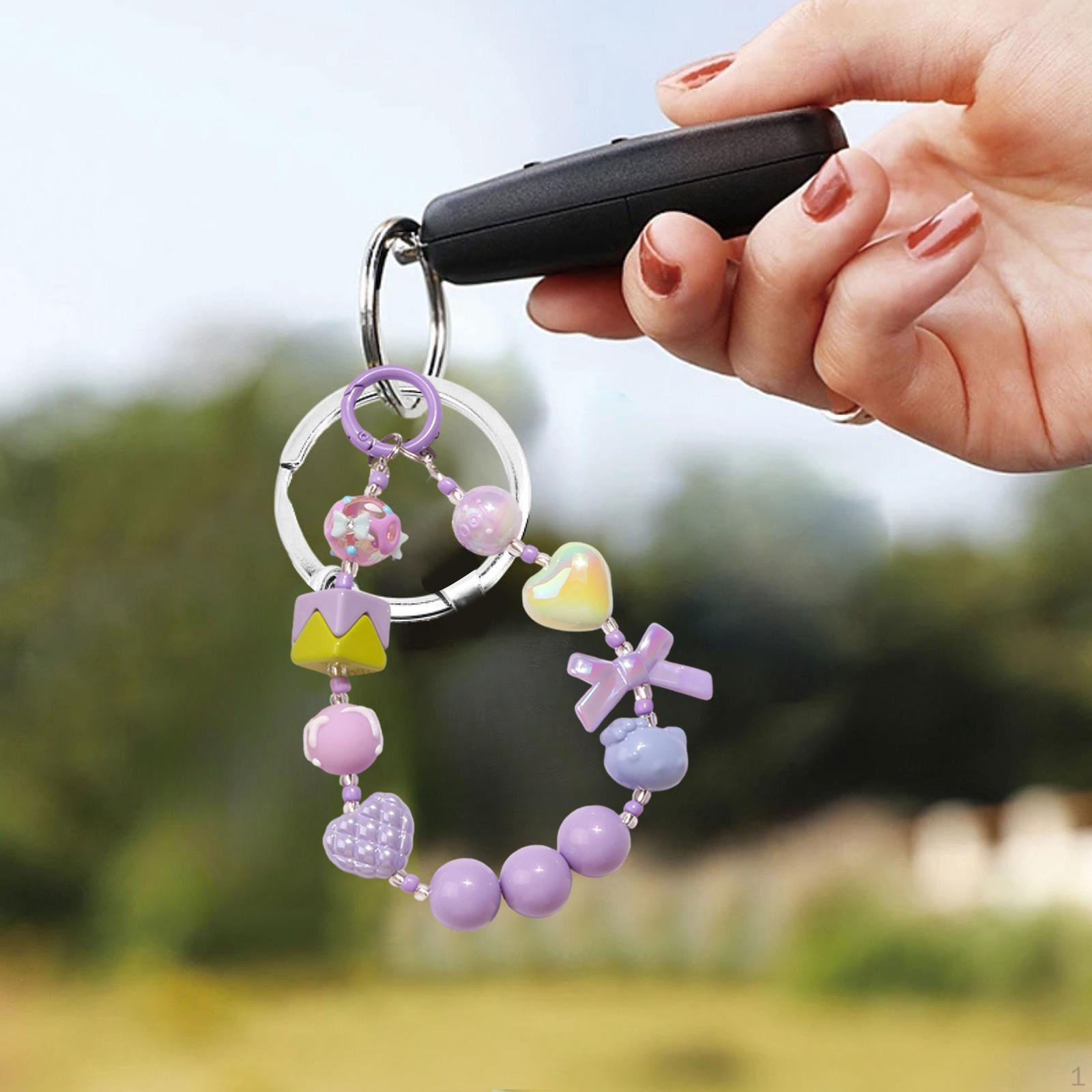 

Брелок для ключей с бусинами, украшение на рюкзак, брелок на День святого Валентина фиолетовый