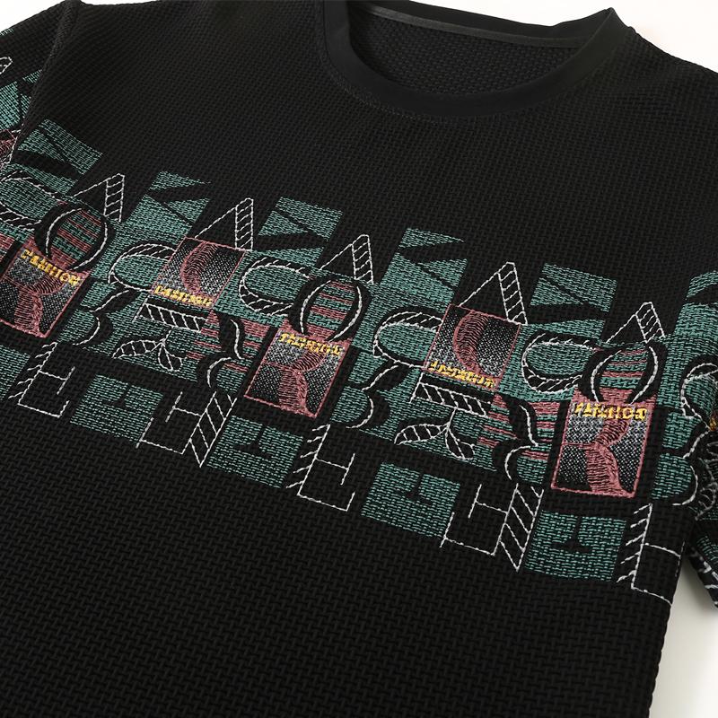 Men's Plus Size Waffle Knit Geometric Print T-Shirt – Casual Crew Neck Short Sleeve Tee (5XL-13XL)