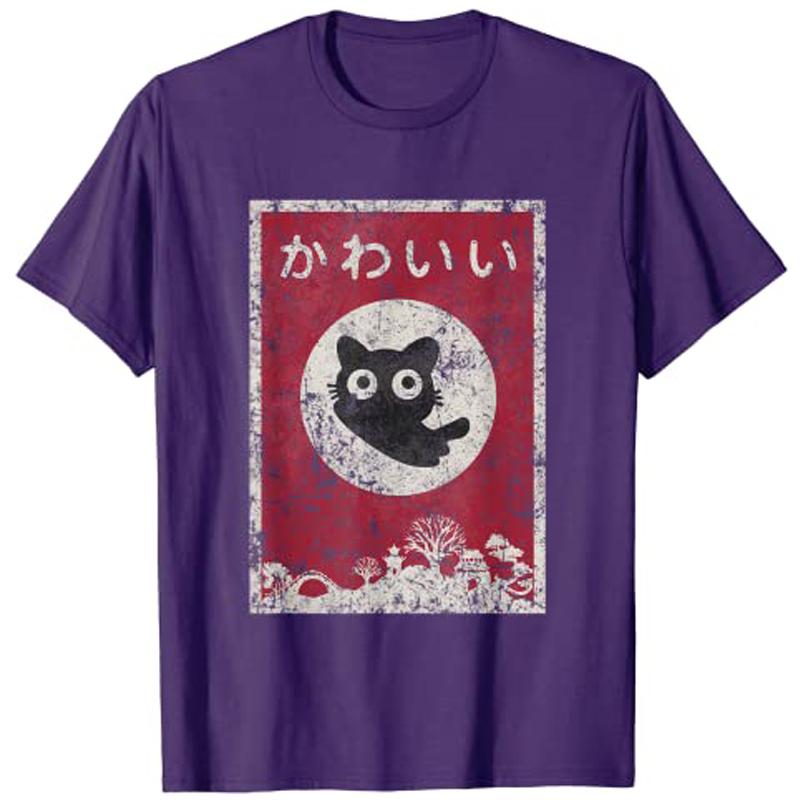 Kawaii Cat Japanese Black Anime Cat Tee Shirt TShirt Women Clothes Y2k Unisexga Graphic Apparel Casual Tops Cartoon Tee Personal