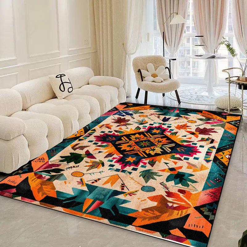 Retro Living Room Carpets Large Area Home Decor Light Luxury Bohemian Colorful IG Ethnic Art Style Soft Bedroom Bedside Rug