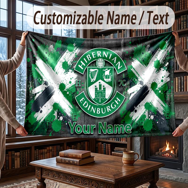 Custom Name Flannel Throw Blanket Hibernian FC Pattern Warm Home Decoration