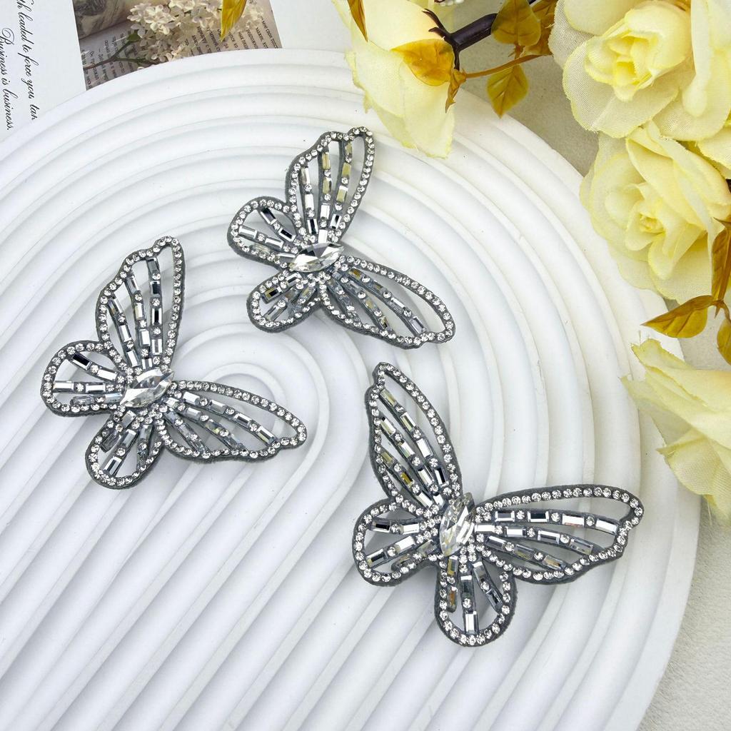 Elegant Gray Rhinestone Butterfly Hair, Shoe, and Hat Clip Accessories