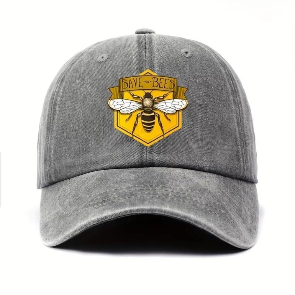 Save Bees Printed Visor Baseball Cap Adjustable Washed Cotton Baseball Hats Outdoor Leisure Faded Casquette
