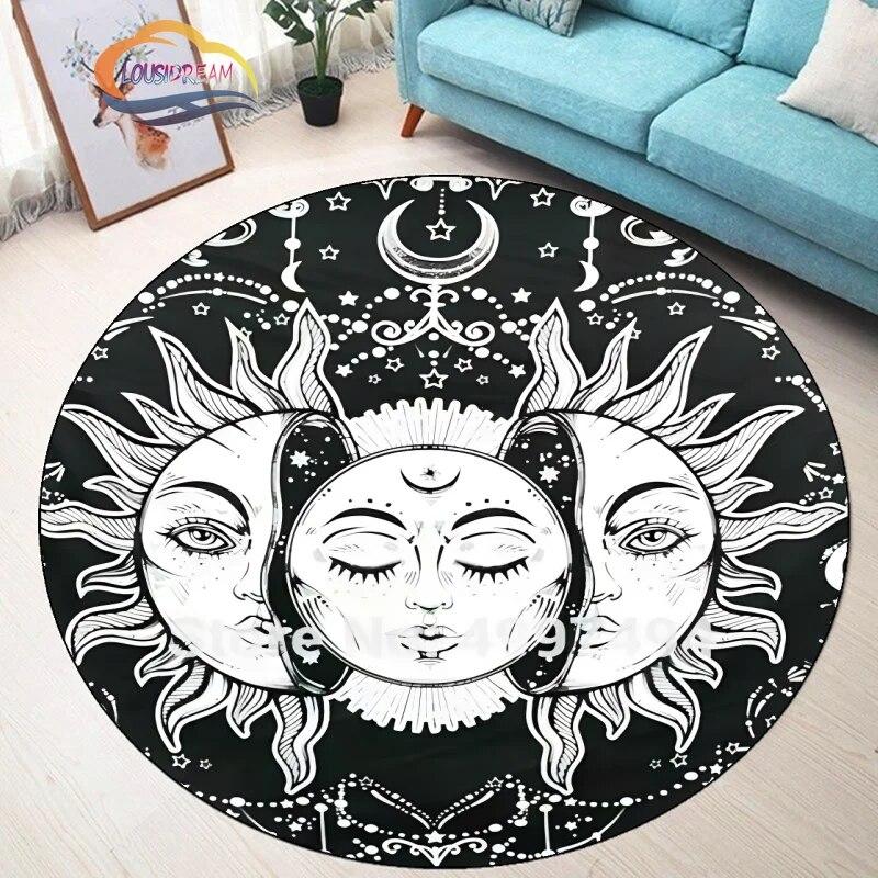 Pentagram Carpet Moon Satanic Round Rug Skull &  , Wicca  White  On Black  Goth Home Decor Chair Mats