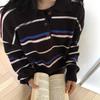 Early Autumn New Design Sense Retro Contrasting Color Striped Casual Knitted Sweater Women