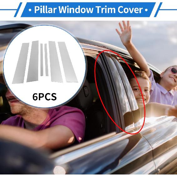 6 Pcs Door Pillar Window Trim for Infiniti G35 2007-2015 16.50"x3.15" Plastic Silver Tone Front Rear Left Right Anti Scratch Sticker Pillar Posts