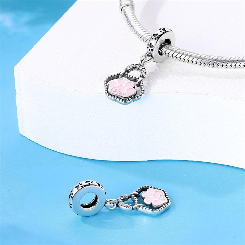 Original Charms Copper Certified Pink Cat Claw Beads Fit Bracelet Women Jewelry Making Diy