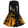 Dámské módní šaty s V-výstřihem, ležérního střihu, slim fit, s halloweenským potiskem, s dlouhým rukávem