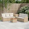 Sofa Set 8 Pcs Beige and Cream White Poly Rattan and Steel