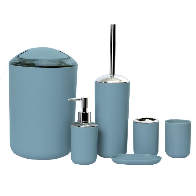 Bathroom Essentials: 6-Piece Set with Toothbrush Holder, Soap Dish, Toilet Brush, and Trash Can
