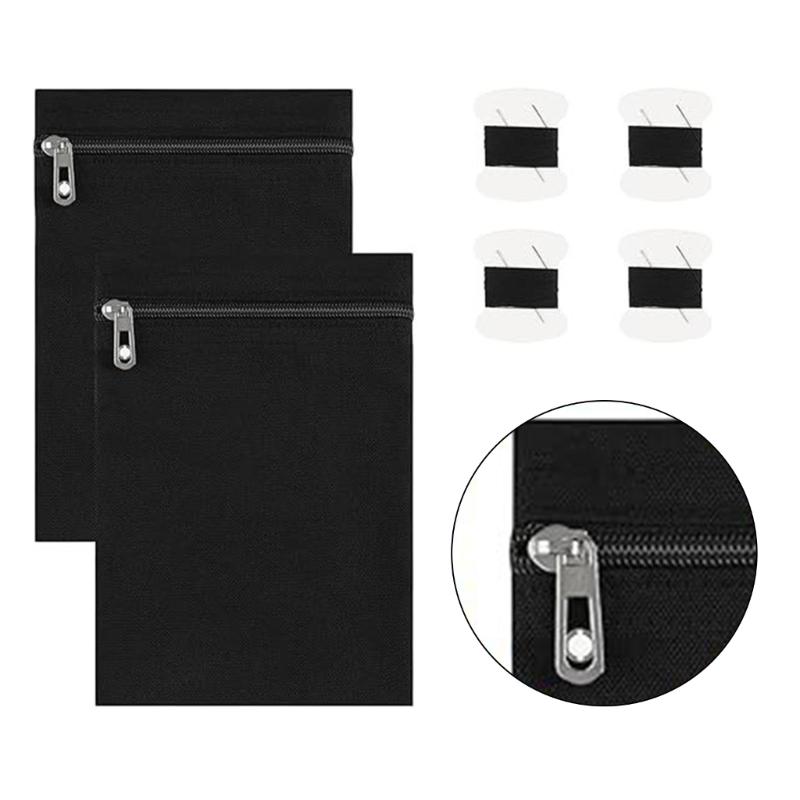 2Pcs Sewn In Invisible Pocket Zippered Canvas Fabric Concealed Storage Pocket for Coat Jackets Clothing Accessories