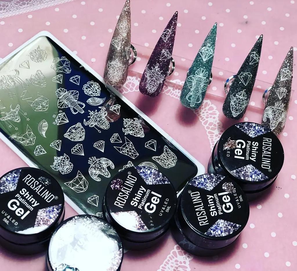 ROSALIND 4PCS Gel Nail Polish Lot Set Glitter Nail Gel Polish Soak Off UV Nail Polish Gel Set