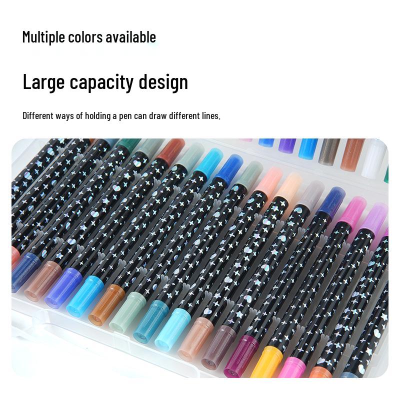 Dual-Color Sparkle Flow Fluorescent Pen Set with Thick Soft Tip