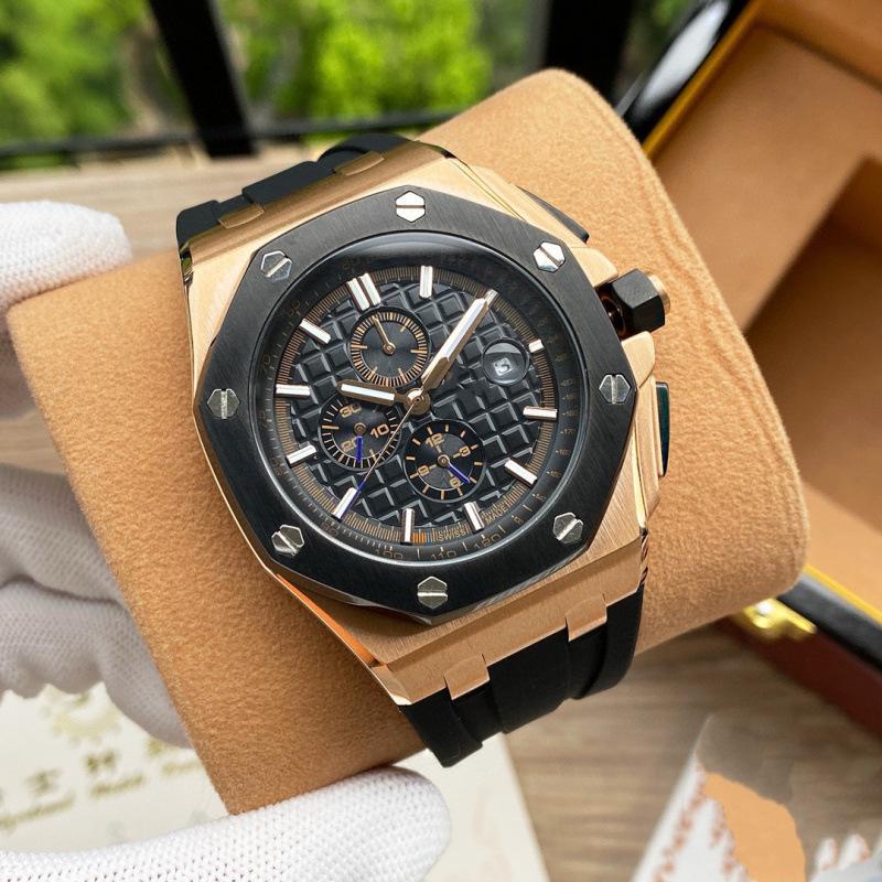 

2024 Чоловічий висококласний кварцовий годинник Royal Oak з шістьма стрілками та силіконово-сталевим ремінцем