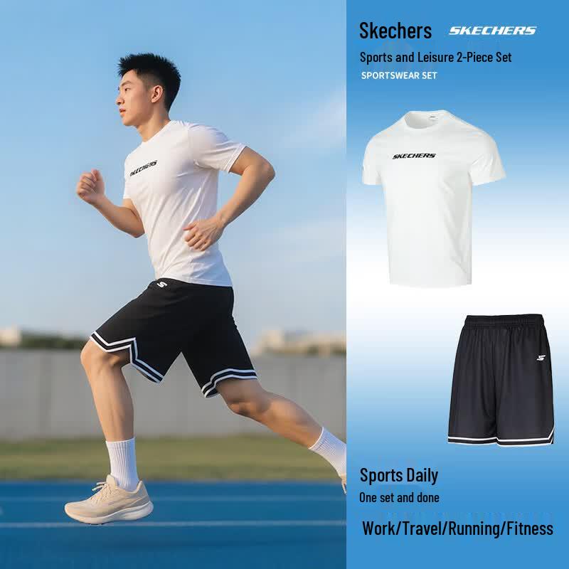 Skechers Men s Sports Running Short Sleeve & Shorts Set M
