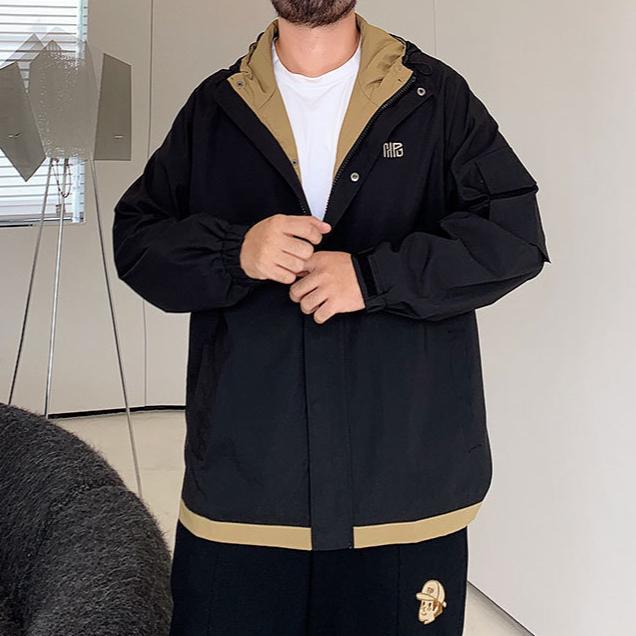 

Large size men s hooded windproof waterproof warm jacket fashionable versatile casual sports lightweight rushing jacket jacket 2XL чорний