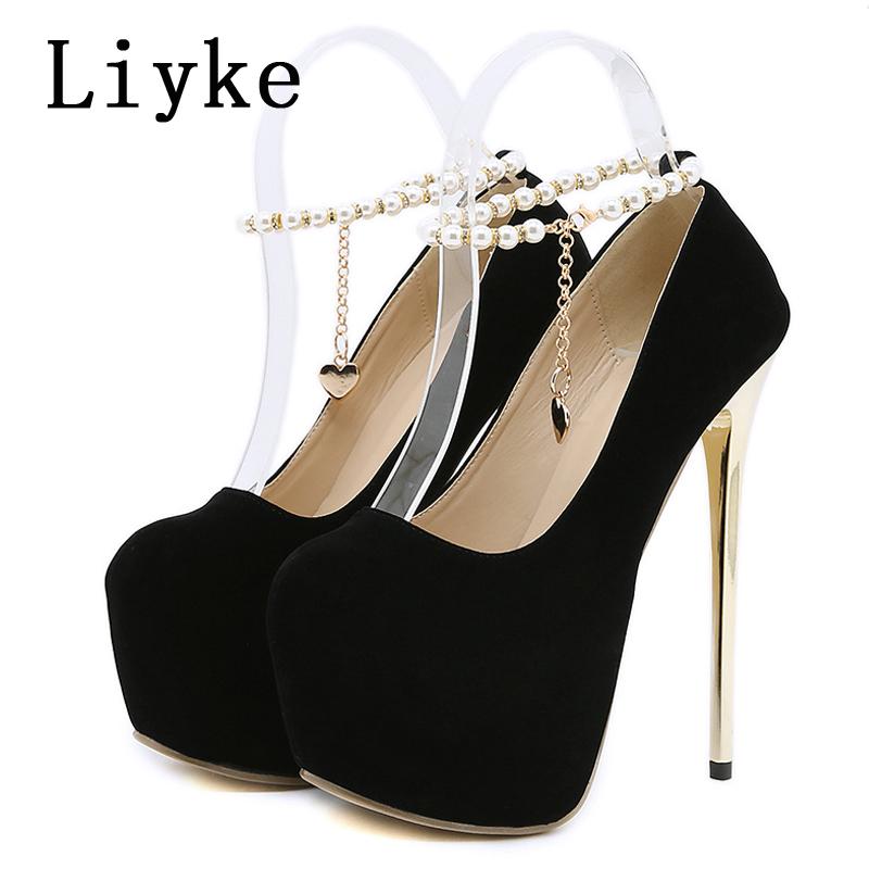 

Fashion Liyke New Design String Bead Ankle Strap Platform Pumps Women Classic Black High Heels Fashion Round Toe Pole Dance Shoes Size42 35 чёрный