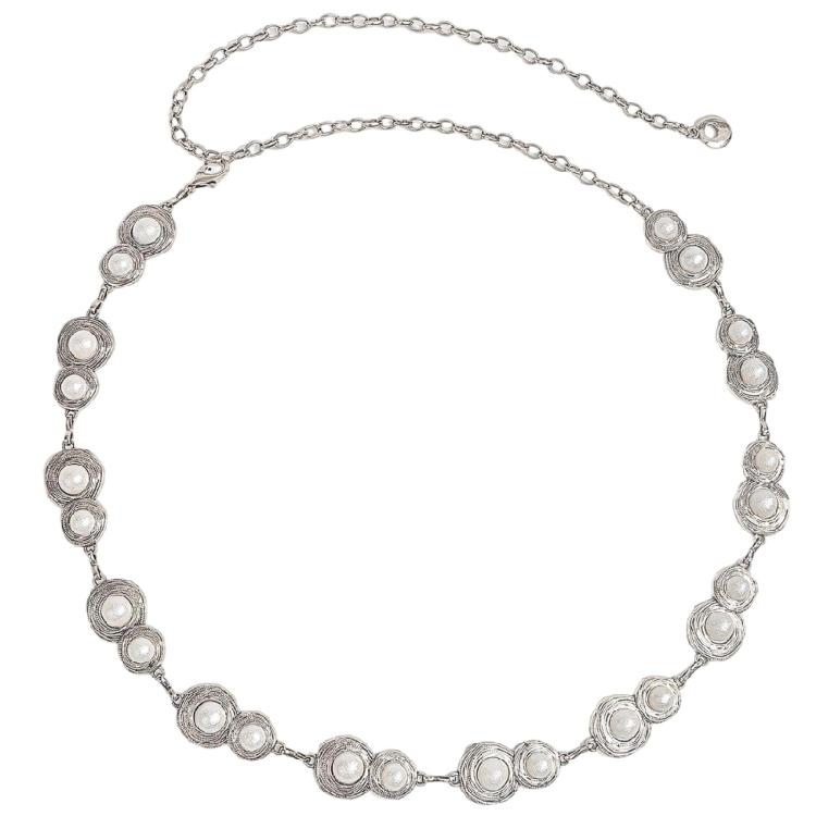 Metal Pearls Decorated Waist Chain Adjustable Waist Belt Retro Design Waistband Women's Fashion Accessories