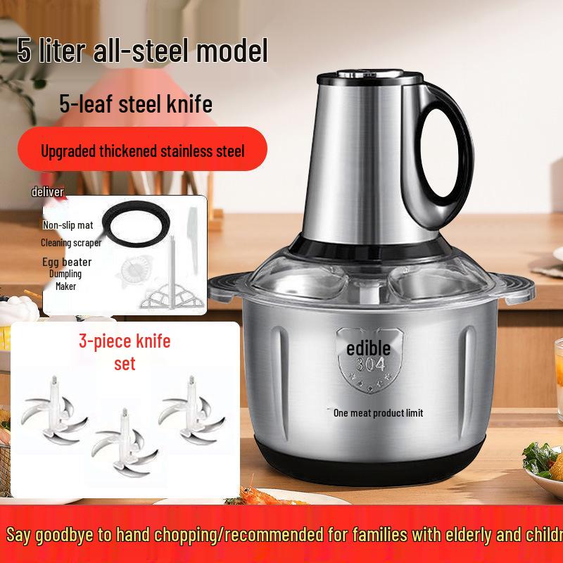Compact Stainless Steel Meat Grinder and Blender with Dumpling Filling Feature