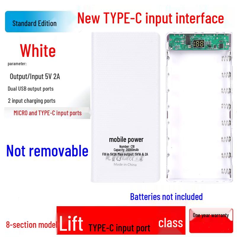 8-Section 18650 DIY Solderless Lithium Battery Power Bank Kit