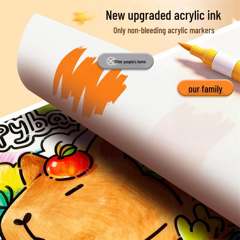 Large Capacity Washable Acrylic Marker Set with Soft Tip and Paint Brushes for Kids' Art Class