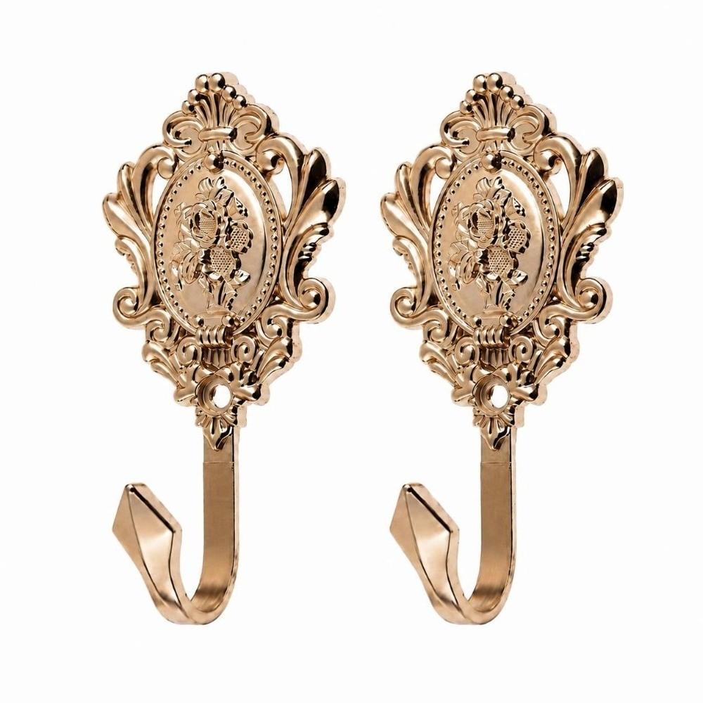 2Pcs Vintage Style Drapery Curtain Holdbacks Rose Pattern Curtain Drapery Tieback Hooks Home Decor