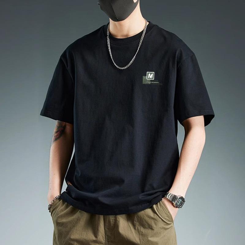 Cotton Short Sleeved T-shirt Men's Summer Trendy Printed Round Neck Shirt Loose Trendy Breathable T-shirts