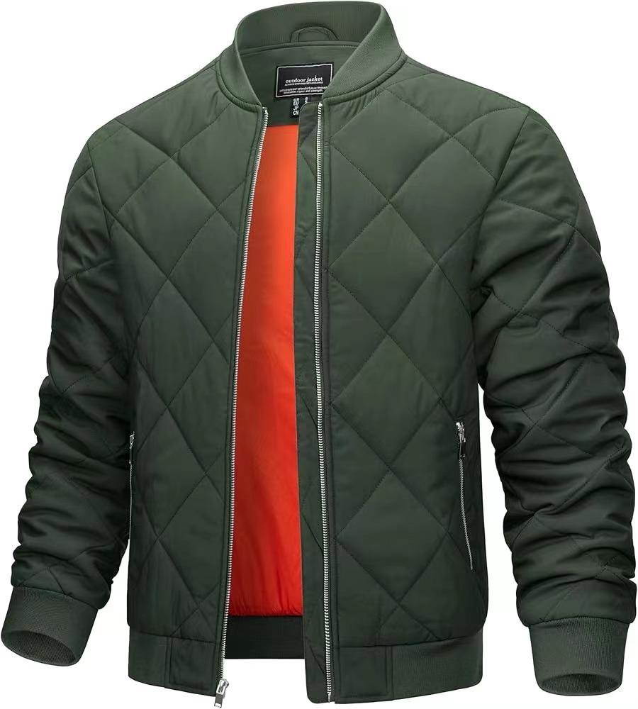 2024 Men's Autumn/Winter Stand Collar Diamond Quilted Jacket - Lightweight, Warm, and Trendy