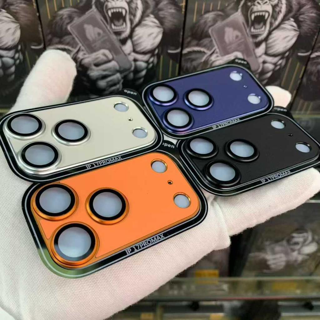 Leather Texture Aluminum Metal Ring Camera Lens Protector For IPhone 17 Pro Max HD Armor Anti Scratch Tempered Glass Film Case