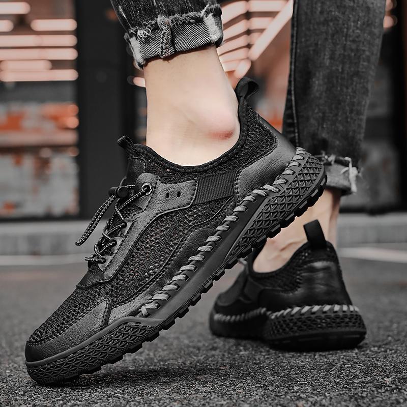 ModeHeren Luxe Merk Heren Ademende Sneakers Vetersluiting Heren Casual Schoenen Uitgesneden Mannen Wandelschoen Leer Mode Outdoor Platte Schoenen