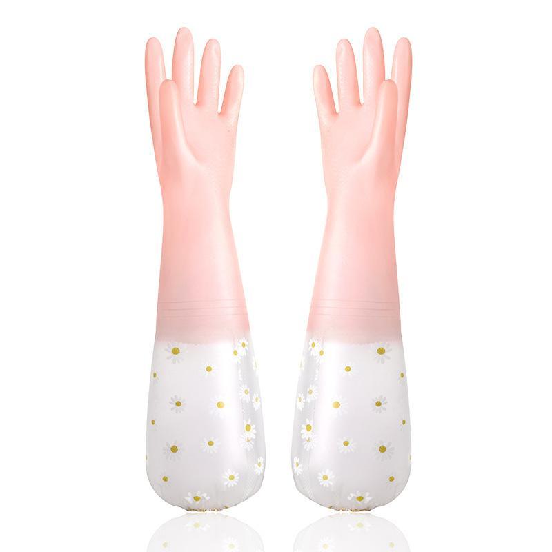 Floral Pattern Household Latex Waterproof Cleaning Gloves Kitchen Dishwashing Laundry Wear Resistant Rubber Housework