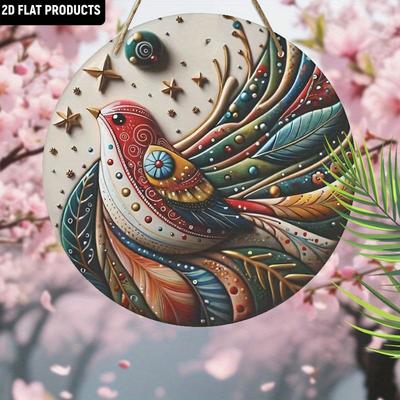 Bohemian Colorful Bird Wooden Sign, Charming Round Sign for Front Door, Wall Hanging Decor - Ideal Boho Home Decor & Artistic Gift