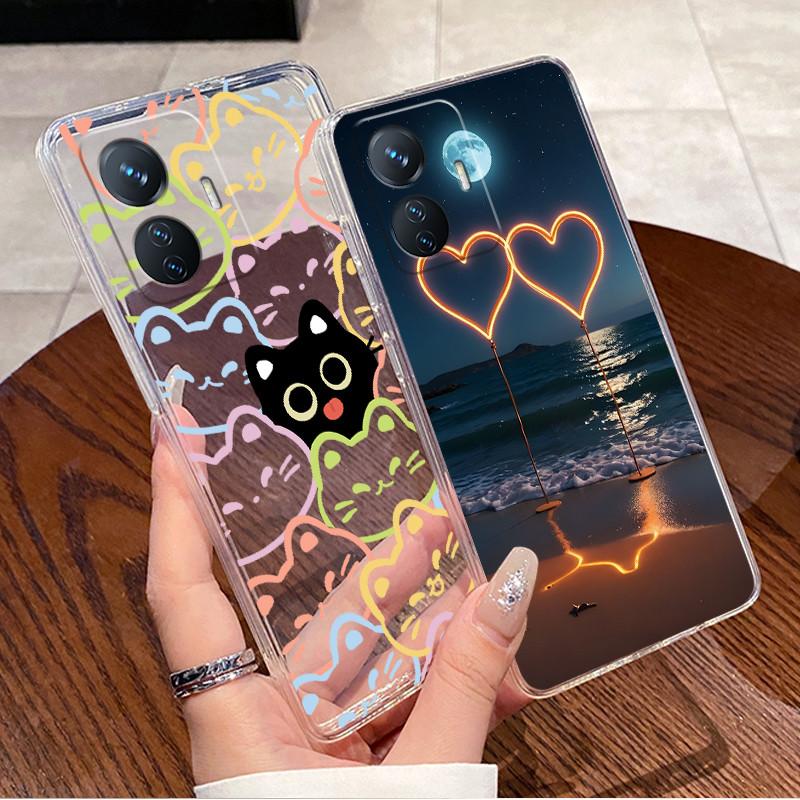 Bumper Soft Silicone TPU Clear Casing For Vivo Y55 2022 4G/T1 4G/iQOO Z6 44W Beautiful Palace Painted Shockproof Cover