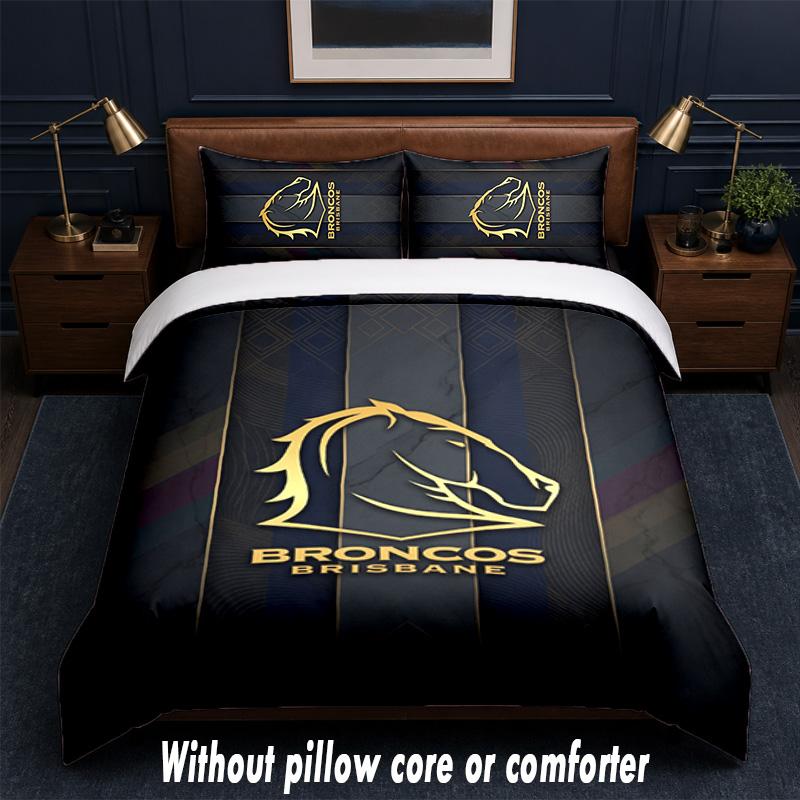 Set Biancheria da Letto Design Brisbane Broncos 1 Copripiumino + 2 Federe Morbido Traspirante Biancheria da Letto per la Casa