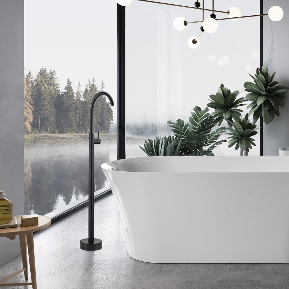 Bathroom Faucet Matte Black Bathtub Shower Faucet Round Floor Stand Mixer Single  Handle Hot Cold Water Tap Bagnolux