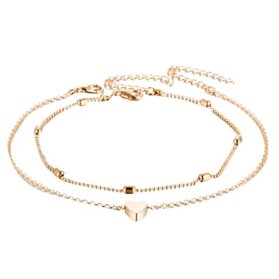 

Двухслойный браслет с подвеской в ​​форме сердца, женские сандалии, браслет на щиколотке для босиком, подарок золотистый