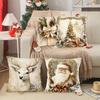4Pcs Gold Christmas Throw Pillow Covers Santa Reindeer Pattern Decorative Cushion Cases for Bedroom Living Room Holiday Decor