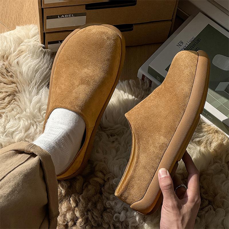 Thick-soled Heightening Boken Shoes Autumn and Winter 2024 Lazy Bag Head Half Slippers Outer Wear Warm One Pedal 35225-J