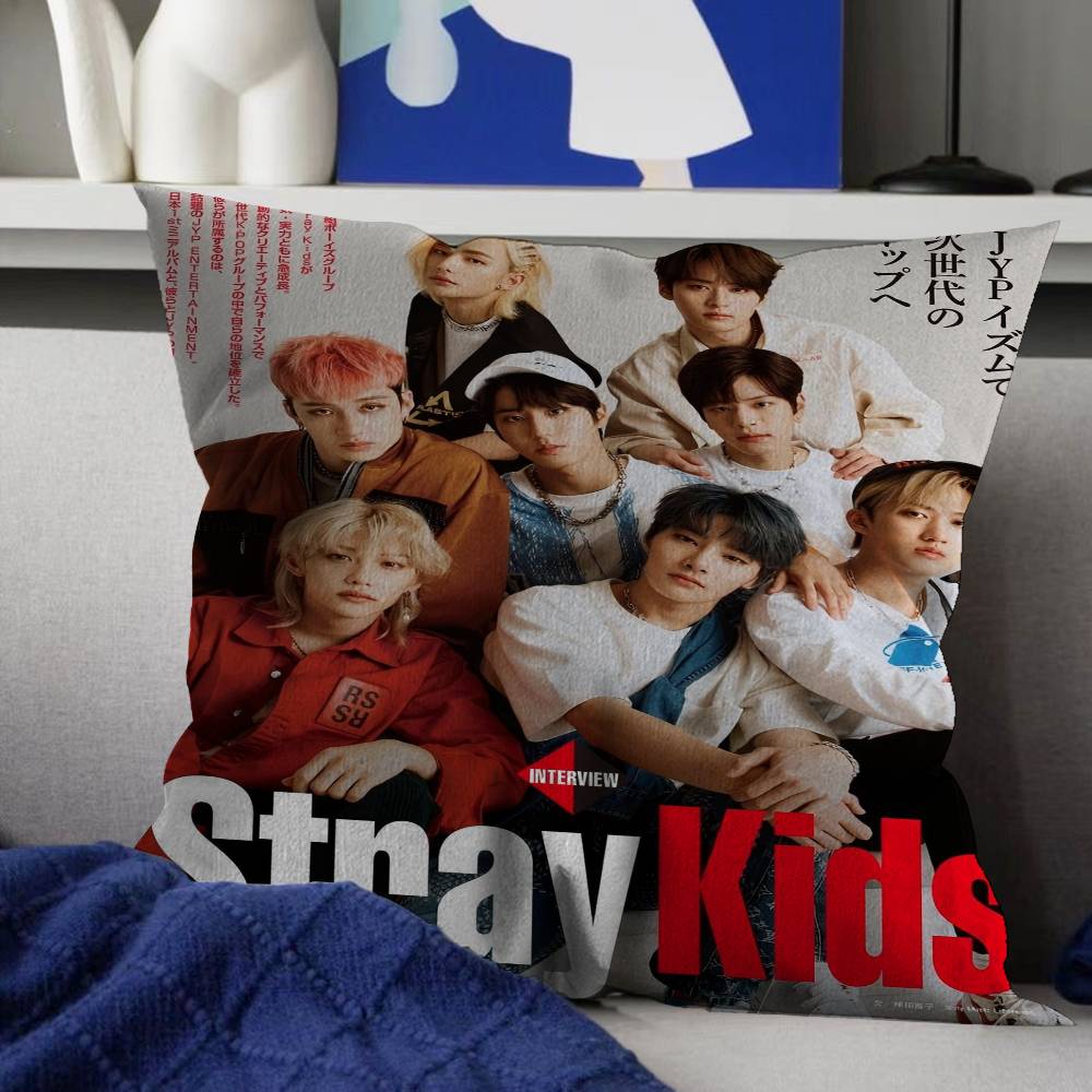 Federe Kpop S-Stray K-Kids Cartone Animato Divano Decorativo Casa Stampa Double-sided Peluche Corto Carino Federa Cuscino