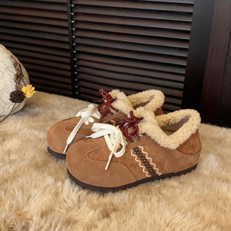 Rindslederversion Innenhöhenerhöhung Samt Damen Herbst und Winter neue Retro warme Wolle Baumwollschuhe
