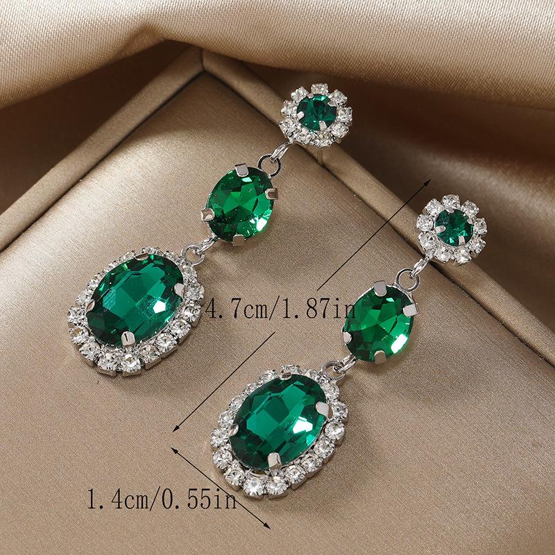 Emerald Zircon Retro Style Rhinestone Necklace & Earring Set for Women
