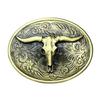 Vintage Carved Floral Pattern Belt Buckle Metal Adult Bull Head Shape Buckle Replacement DIY Craft Belt Oval Buckle