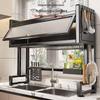 Multi-functional Kitchen Sink Cabinet Rack: Dustproof Countertop Storage for Bowls, Plates, and Dishes with Drainage.