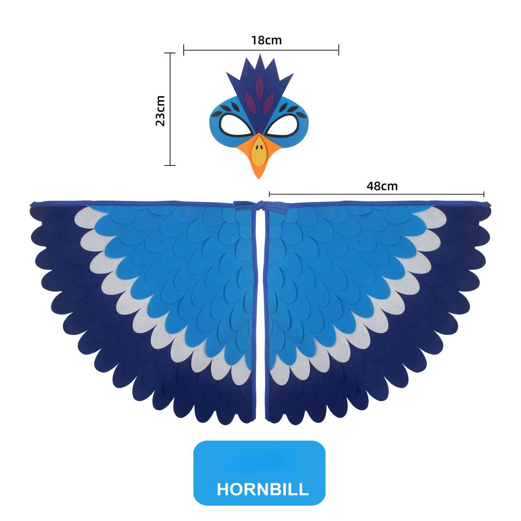 Costume Cosplay per Bambini Ali di Gufo Pavone Uccello Mantello in Feltro con Maschera per Bambine Bambini Festa di Halloween Esibizione sul Palco Mantello