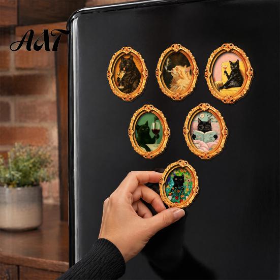 Magnetic Memo Holders 1/6Pcs Halloween Oval Frame Fridge Magnet, Wooden Vintage Holiday Kitchen Magnet Refrigerator Decoration Accessories,