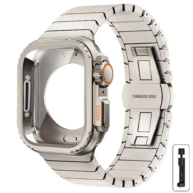 Etui+Pasek do Apple Watch Band 10 42 46mm Ultra 2 49mm 9 8 7 6 SE 5 Stalowy Metalowy Ochronny Korpus Ulepszenie dla Iwatch 45mm 44mm